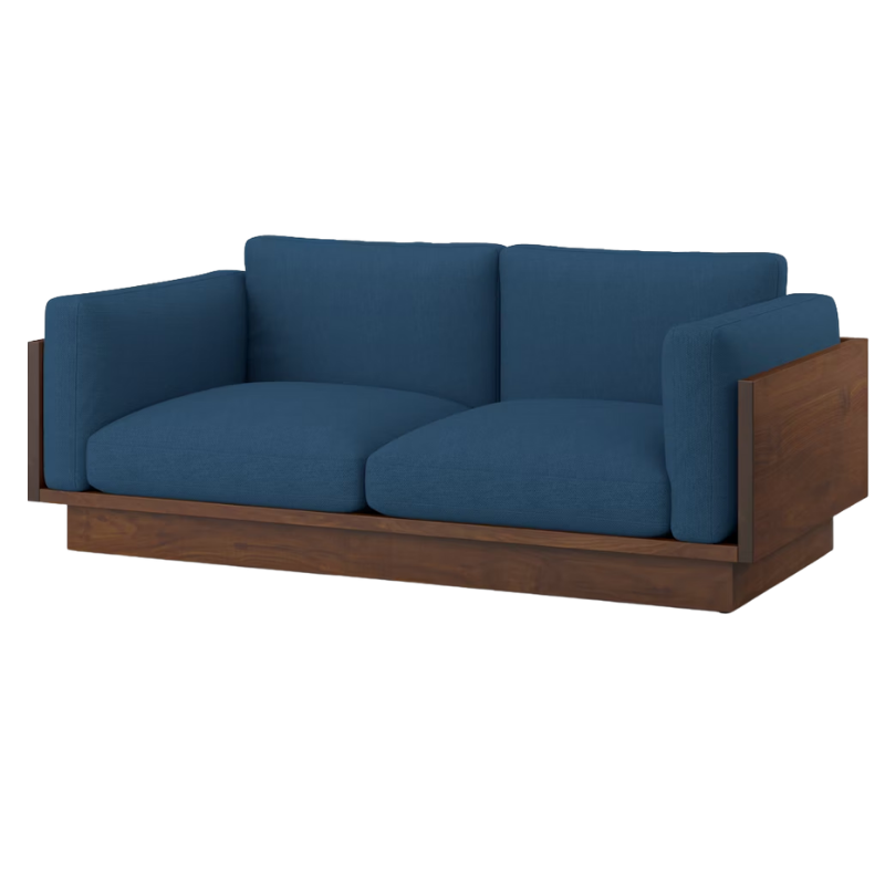 The Tudor Walnut Pawson Drift 80" Sofa from Herman Miller with mode denim upholstery.