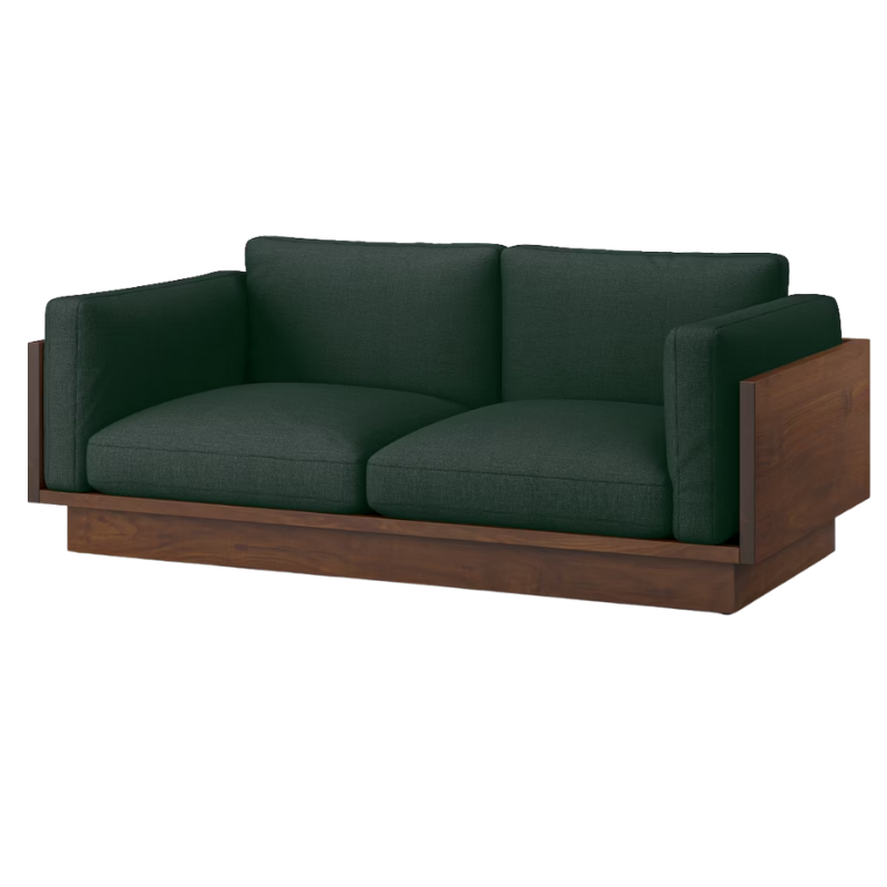 The Tudor Walnut Pawson Drift 80" Sofa from Herman Miller with mode outdoors upholstery.
