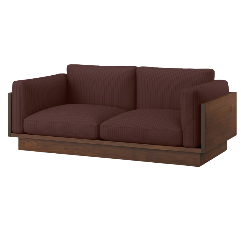 The Tudor Walnut Pawson Drift 80" Sofa from Herman Miller with passage claret upholstery.