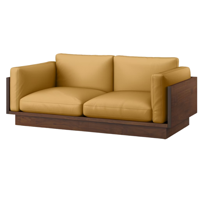 The Tudor Walnut Pawson Drift 80" Sofa from Herman Miller with prone leather yarrow upholstery.