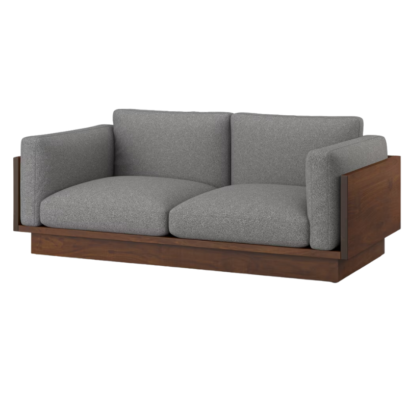 The Tudor Walnut Pawson Drift 80" Sofa from Herman Miller with whim pewter upholstery.