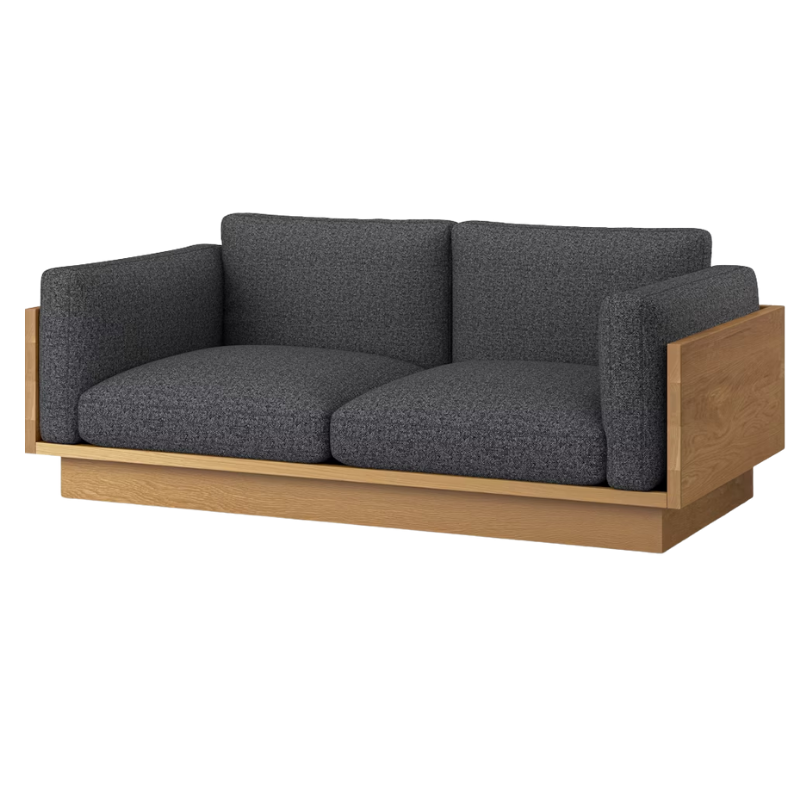 The White Oak Pawson Drift 80" Sofa from Herman Miller with beck molecule upholstery.