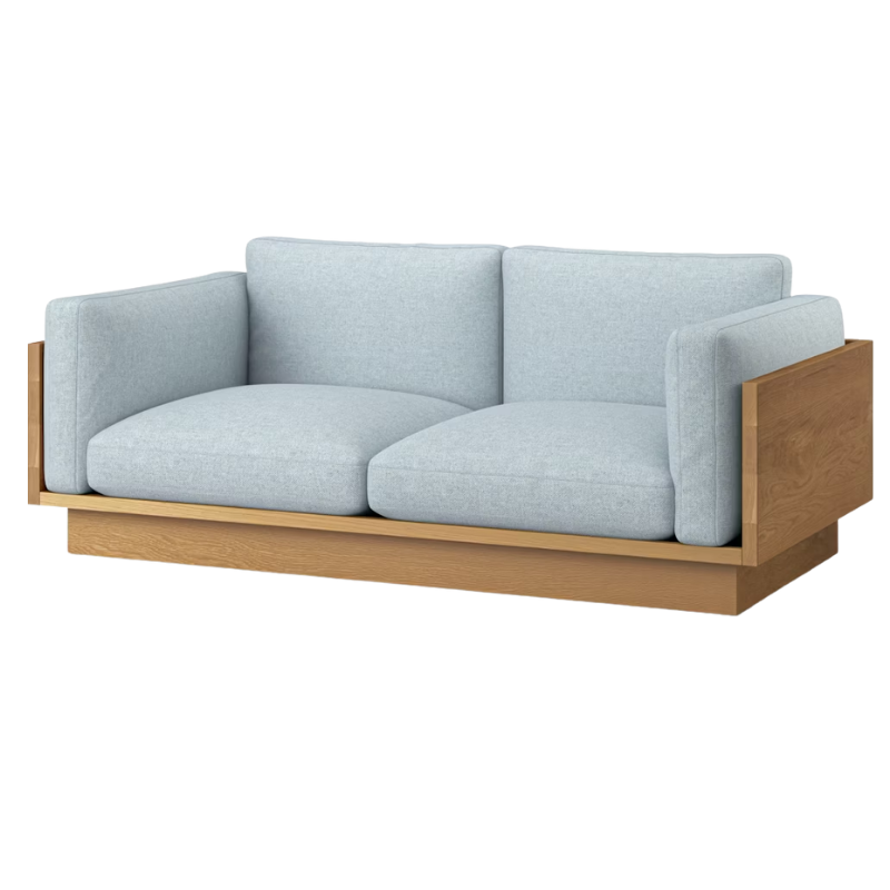 The White Oak Pawson Drift 80" Sofa from Herman Miller with luce brine upholstery.