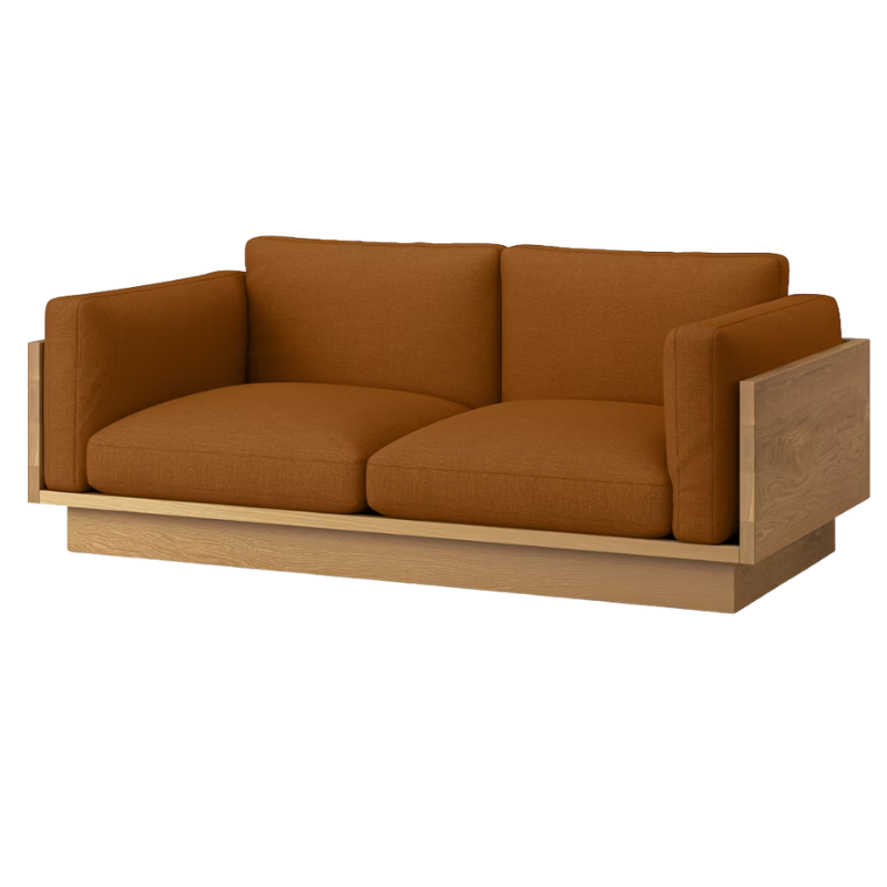 The White Oak Pawson Drift 80" Sofa from Herman Miller with mode rust upholstery.