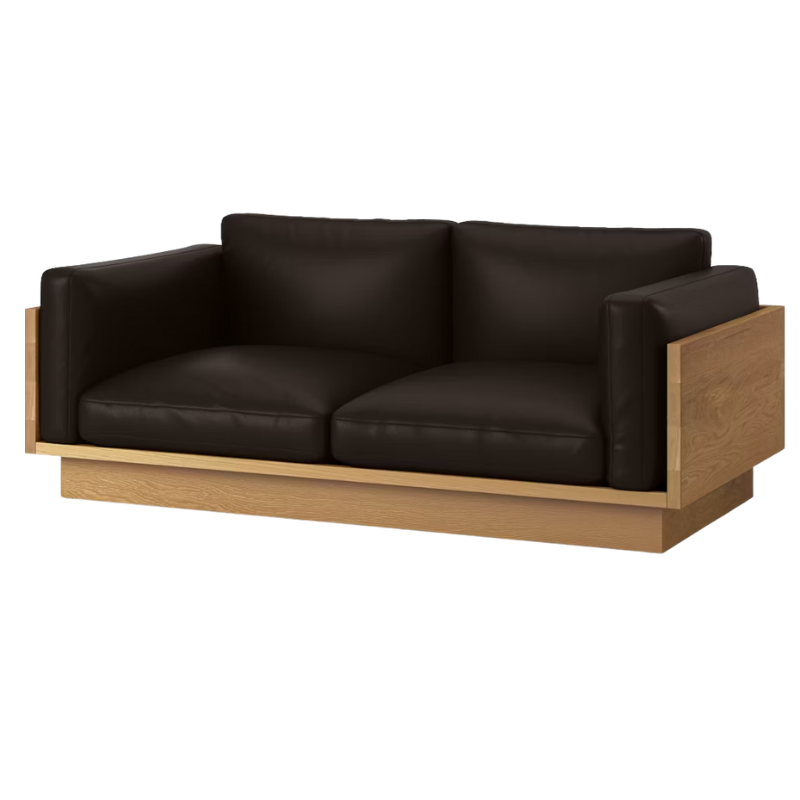 The White Oak Pawson Drift 80" Sofa from Herman Miller with raise leather burno upholstery.