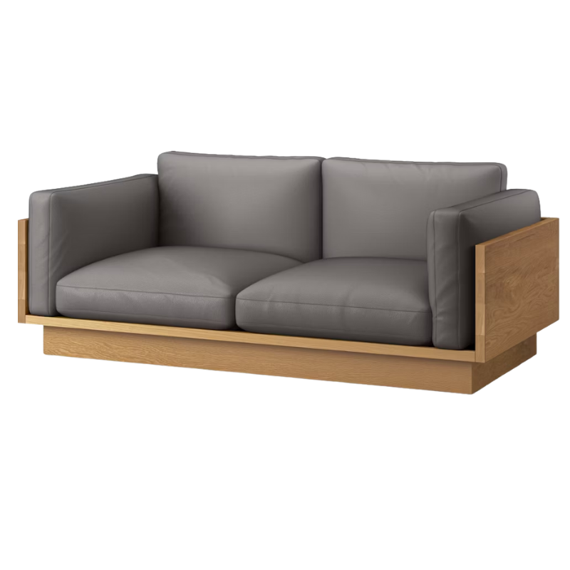 The White Oak Pawson Drift 80" Sofa from Herman Miller with raise leather dovetail upholstery.