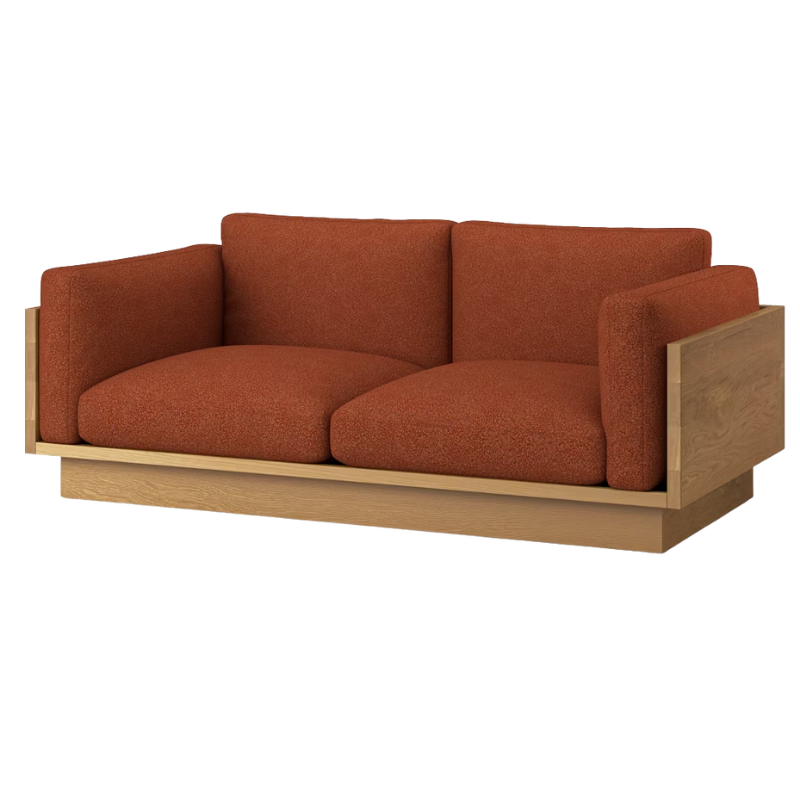 The White Oak Pawson Drift 80" Sofa from Herman Miller with whim terra cotta upholstery.