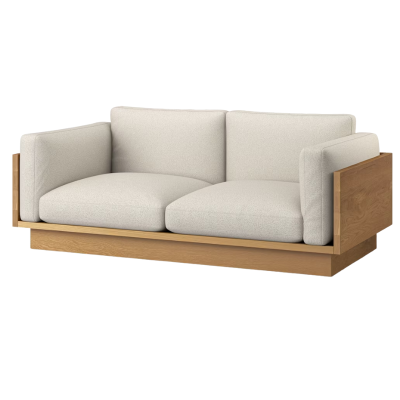 The White Oak Pawson Drift 80" Sofa from Herman Miller with whim warm white upholstery.