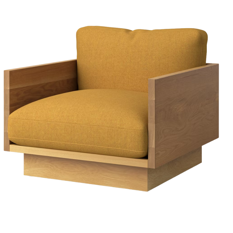 The White Oak Pawson Drift Lounge Chair from Herman Miller with beck retrospect upholstery.
