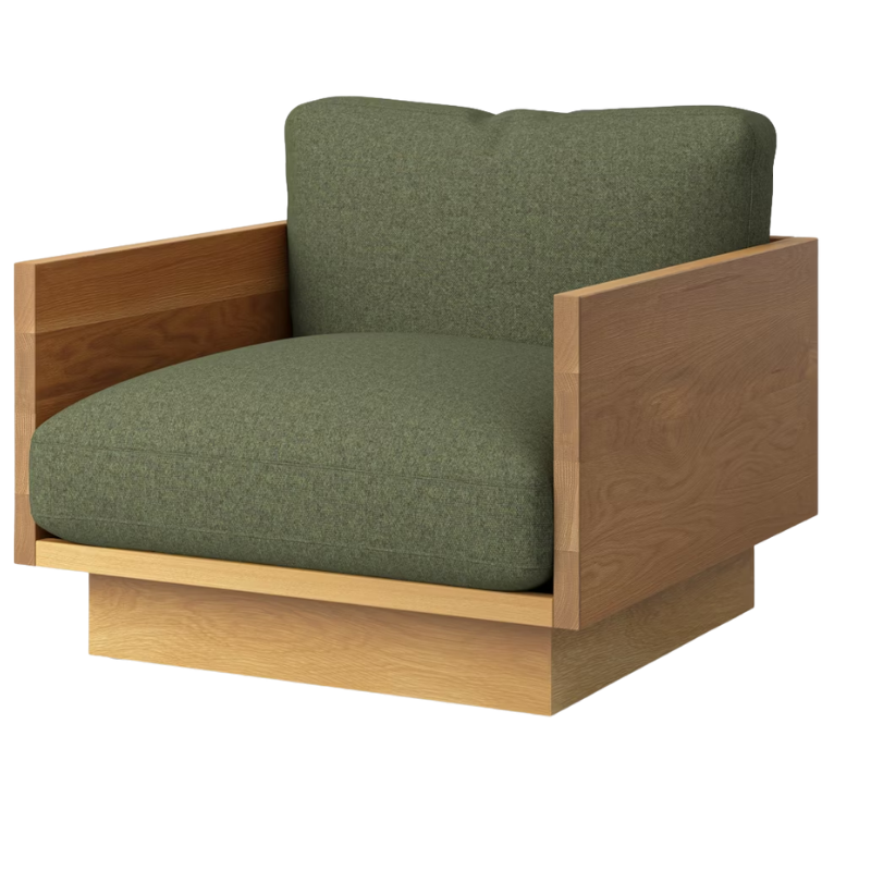 The White Oak Pawson Drift Lounge Chair from Herman Miller with beck woodlet upholstery.