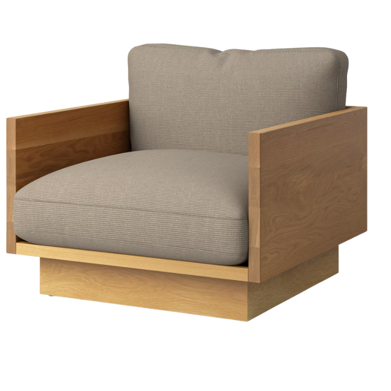 The White Oak Pawson Drift Lounge Chair from Herman Miller with isa bashful upholstery.