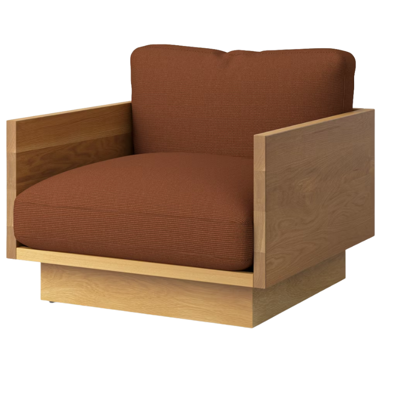 The White Oak Pawson Drift Lounge Chair from Herman Miller with isa foxtrot upholstery.