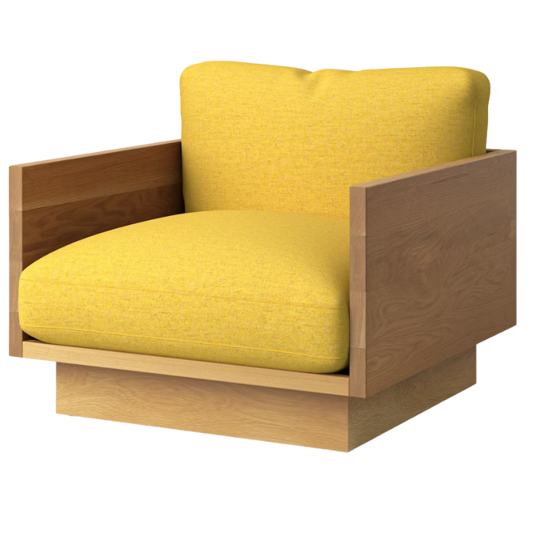 The White Oak Pawson Drift Lounge Chair from Herman Miller with luce clarion upholstery.