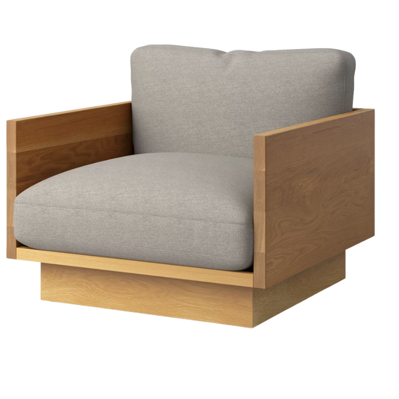 The White Oak Pawson Drift Lounge Chair from Herman Miller with mode sycamore upholstery.