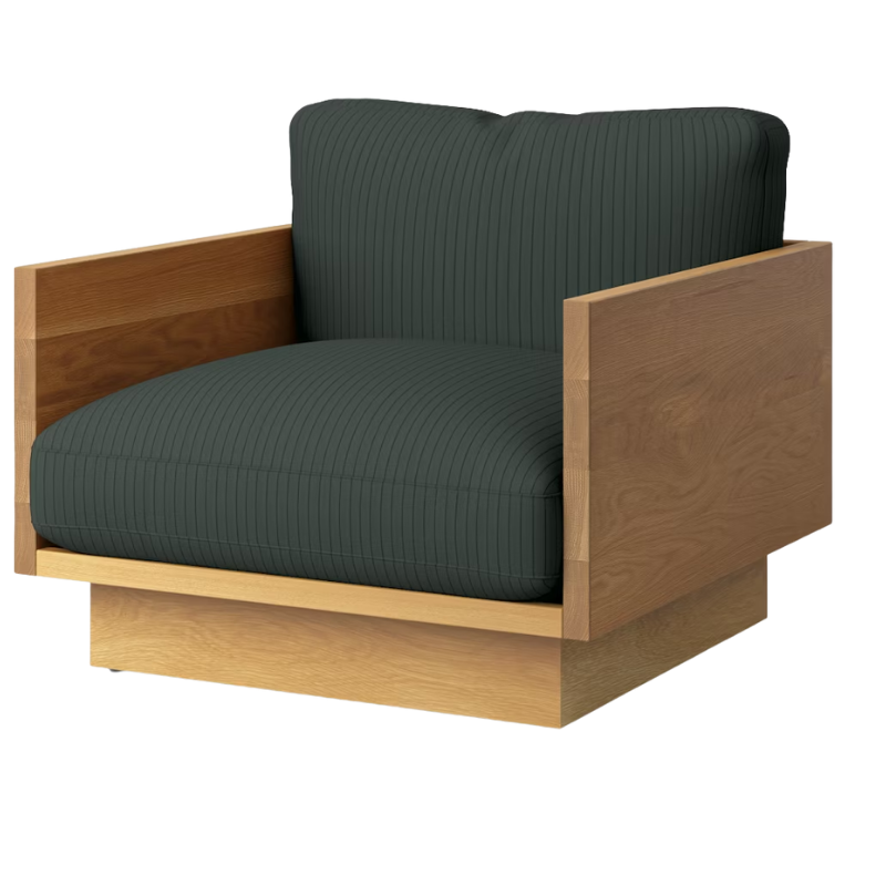 The White Oak Pawson Drift Lounge Chair from Herman Miller with passage cascade upholstery.