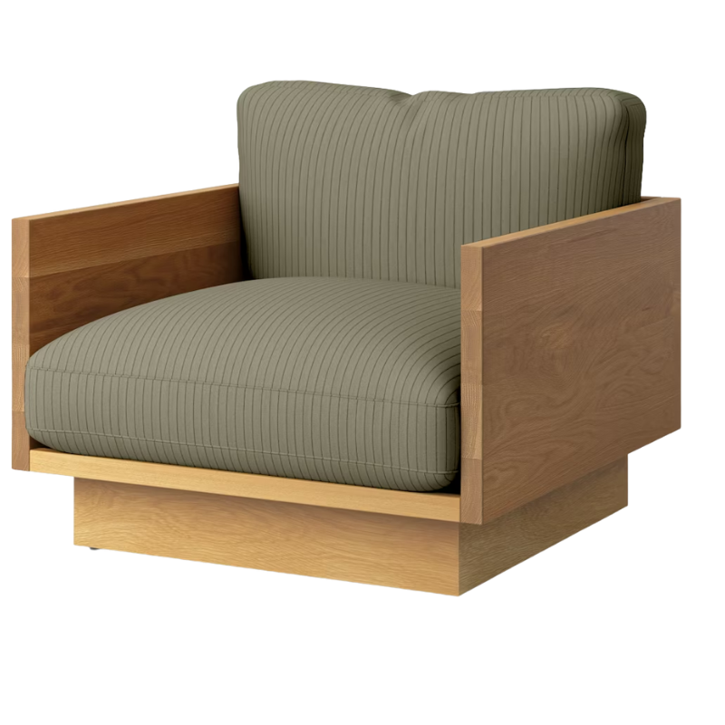 The White Oak Pawson Drift Lounge Chair from Herman Miller with passage echo upholstery.