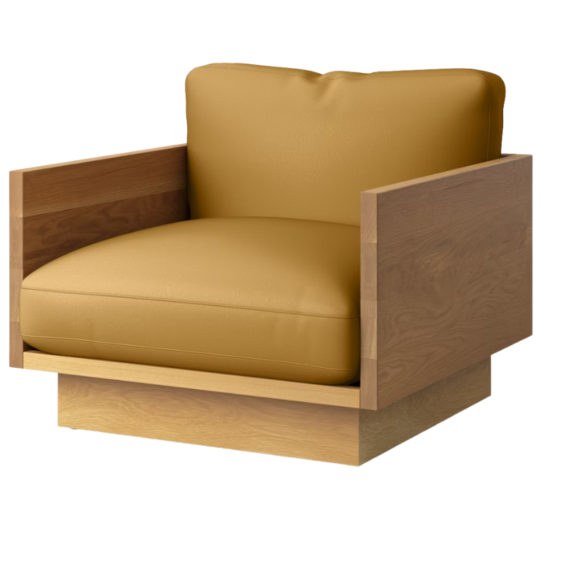 The White Oak Pawson Drift Lounge Chair from Herman Miller with prone leather yarrow upholstery.