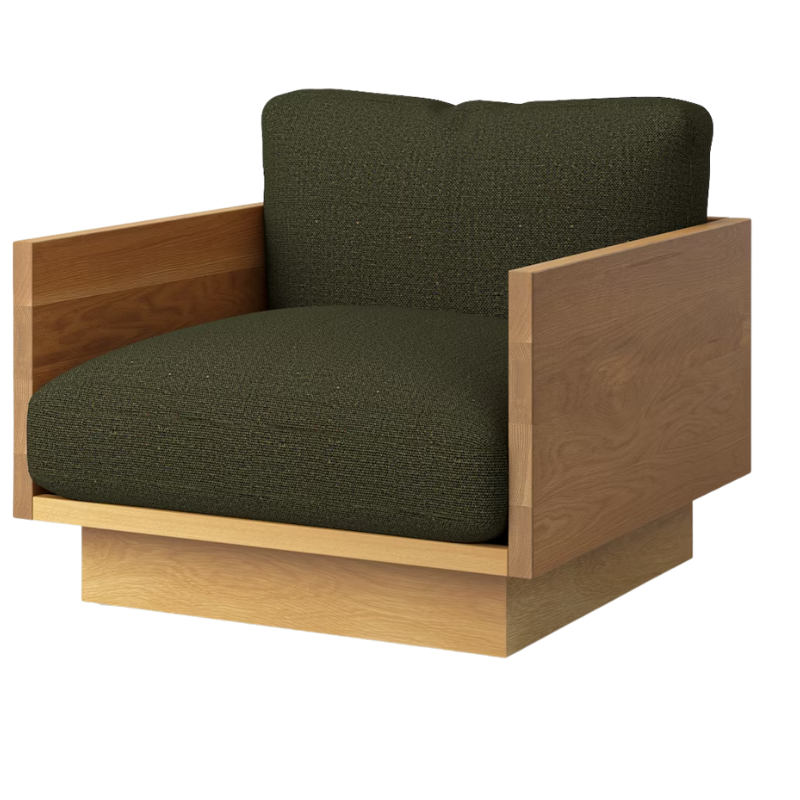 The White Oak Pawson Drift Lounge Chair from Herman Miller with Rowan Arboretum upholstery.