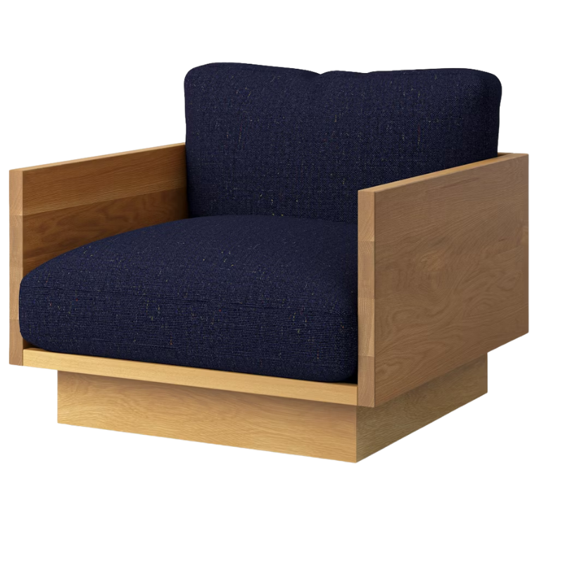 The White Oak Pawson Drift Lounge Chair from Herman Miller with Rowan Puzzle upholstery.