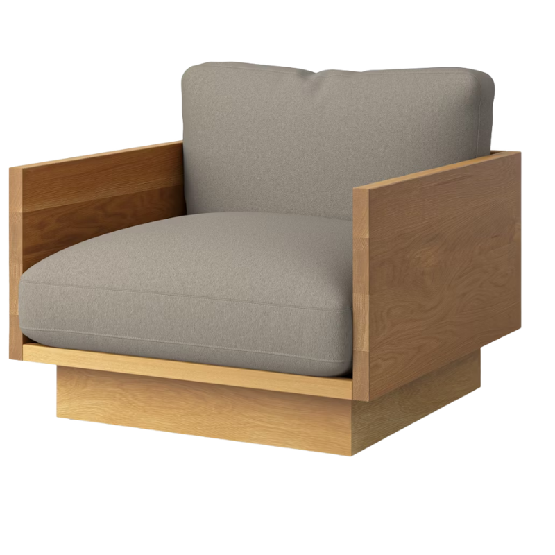 The White Oak Pawson Drift Lounge Chair from Herman Miller with tempo velvet purr upholstery.