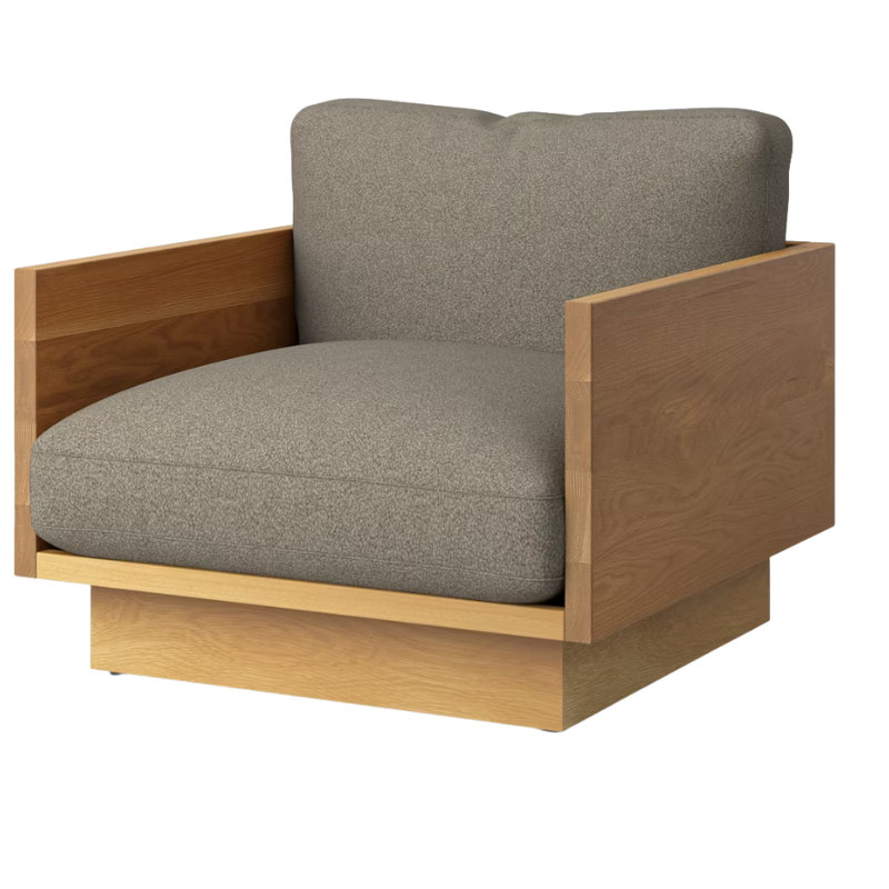 The White Oak Pawson Drift Lounge Chair from Herman Miller with whim rye upholstery.