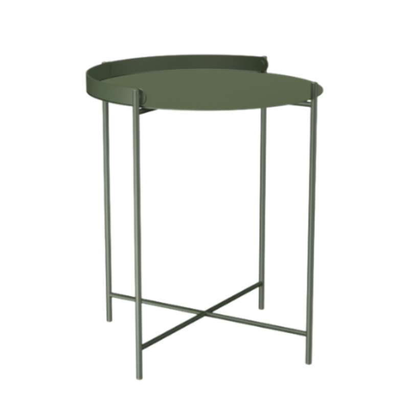 The small olive green Edge Outdoor Tray Coffee Table by Houe.