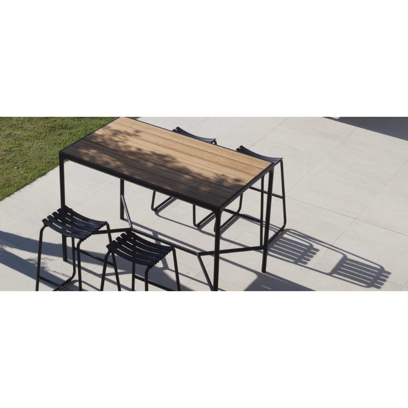 The Four Outdoor Bar Table Bamboo by Houe from a top angle with chairs.