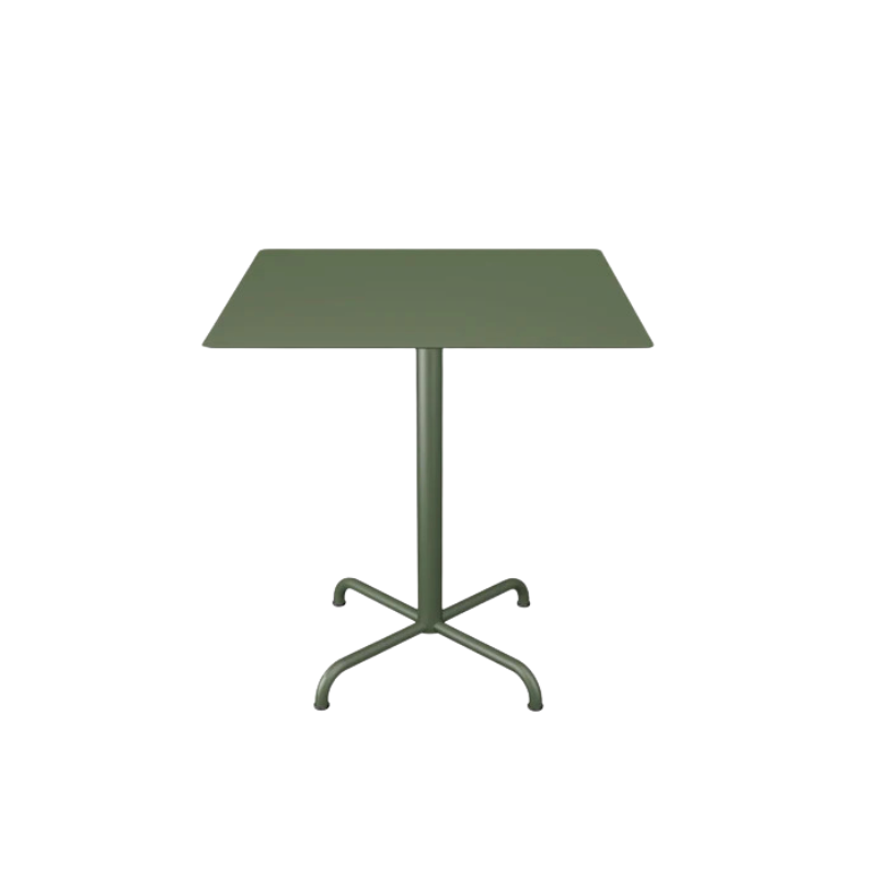 The large olive green Pico Outdoor Square Café Table with a 4-Star Base by Houe.