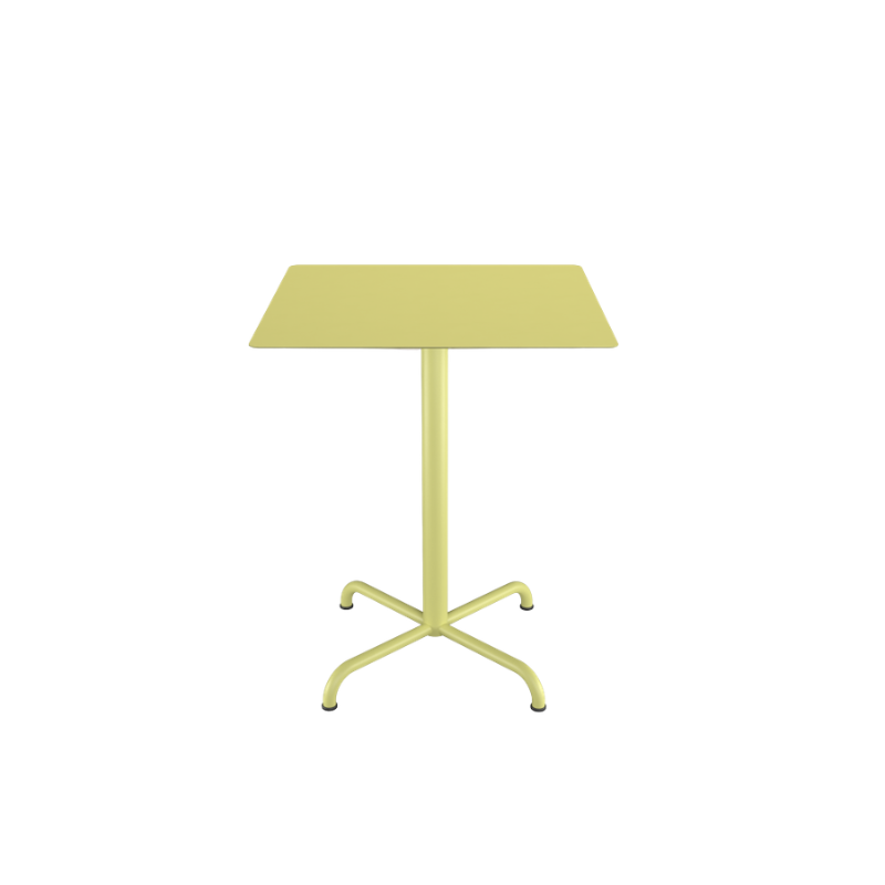 The small lemon zest Pico Outdoor Square Café Table with a 4-Star Base by Houe.