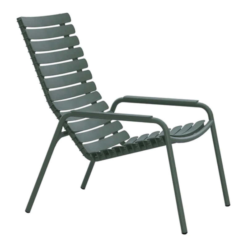 The olive green ReClips Outdoor Lounge Chair Aluminium by Houe.
