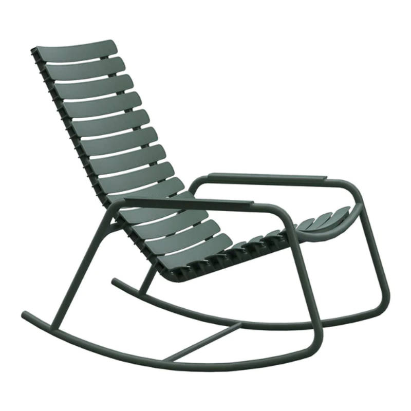 The olive green ReClips Outdoor Rocking Chair Aluminium by Houe.