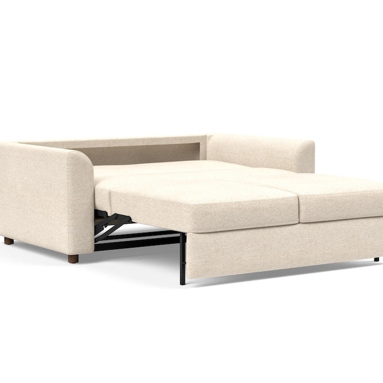 Innovation Living Neah Full Size Sofa Bed with Curved arms in Halifax Shell 365 upholstery with bed pulled out