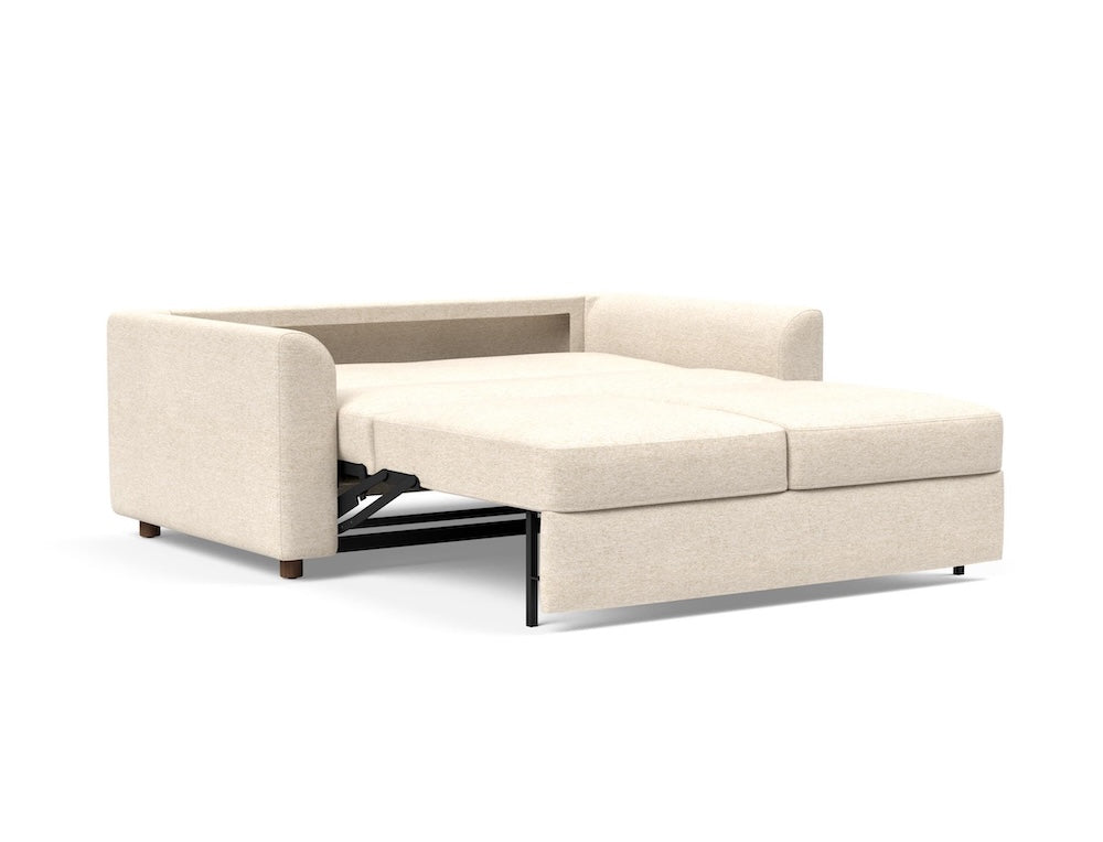 Innovation Living Neah Full Size Sofa Bed with Curved arms in Halifax Shell 365 upholstery with bed pulled out