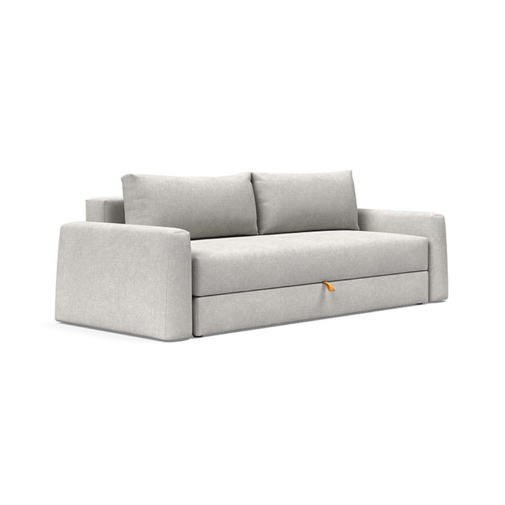 The Cone Sleeper Sofa from Innovation Living with adario fog 256 upholstery setup as a sofa.