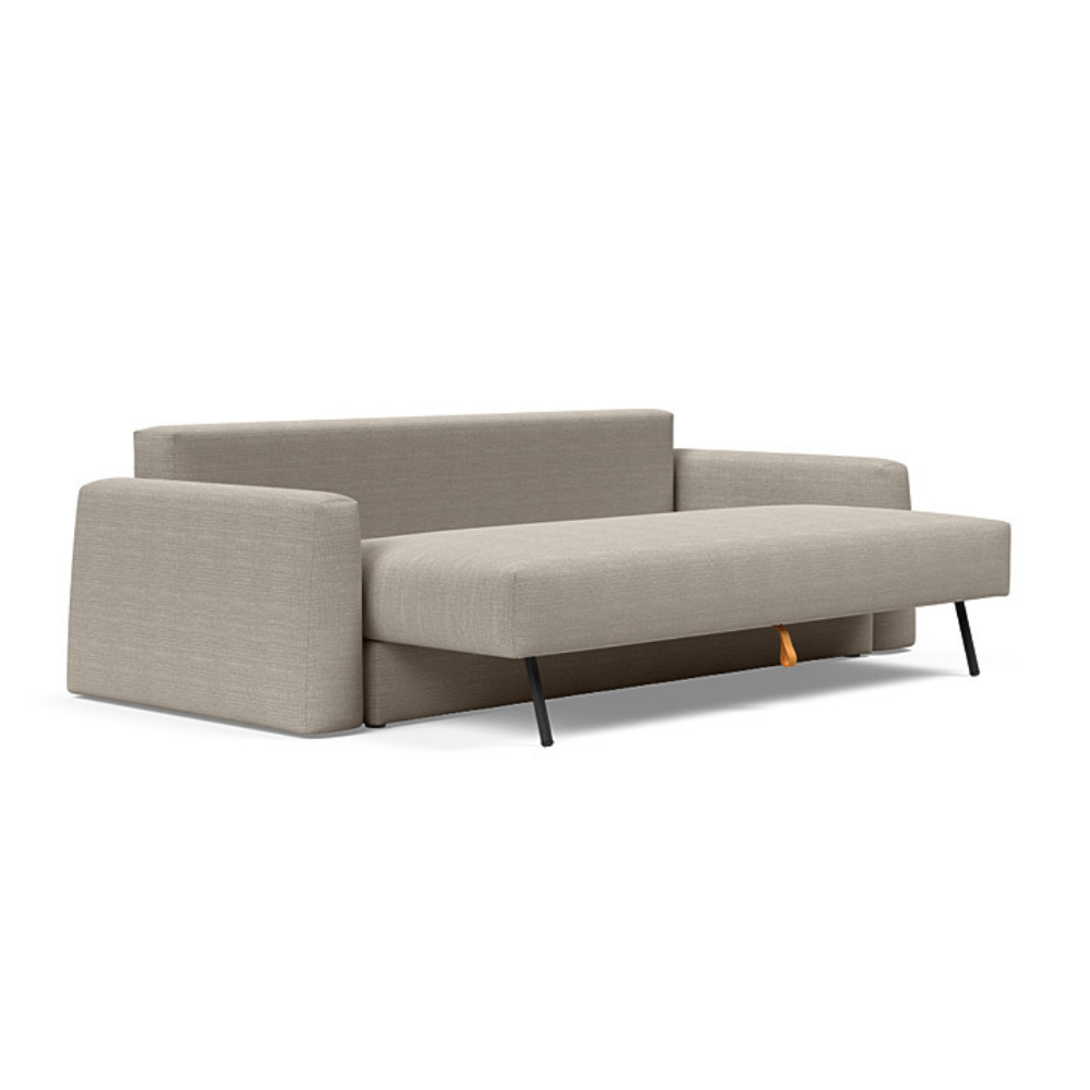 The Cone Sleeper Sofa from Innovation Living with kenya gravel 579 upholstery seat pulled out of the couch.