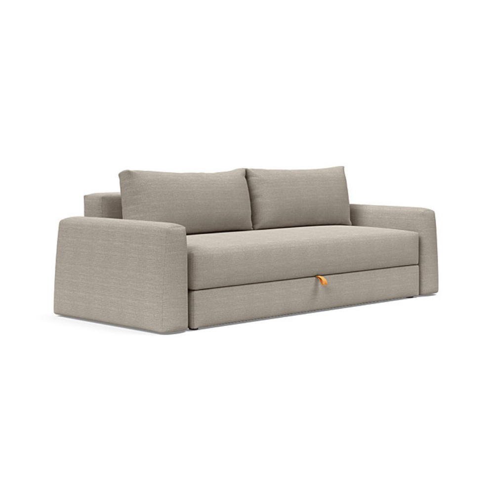 The Cone Sleeper Sofa from Innovation Living with kenya gravel 579 upholstery setup as a sofa.