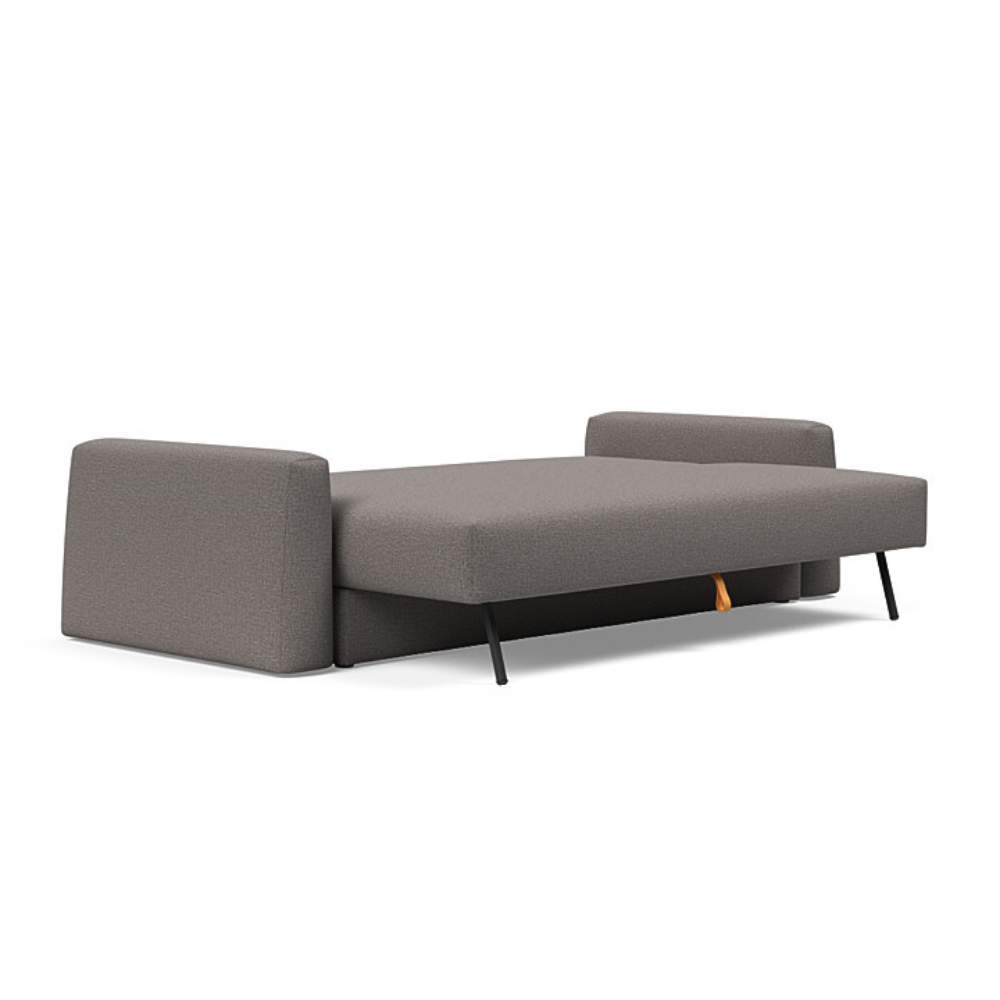 The Cone Sleeper Sofa from Innovation Living with mixed dance grey 521 upholstery setup as a bed.