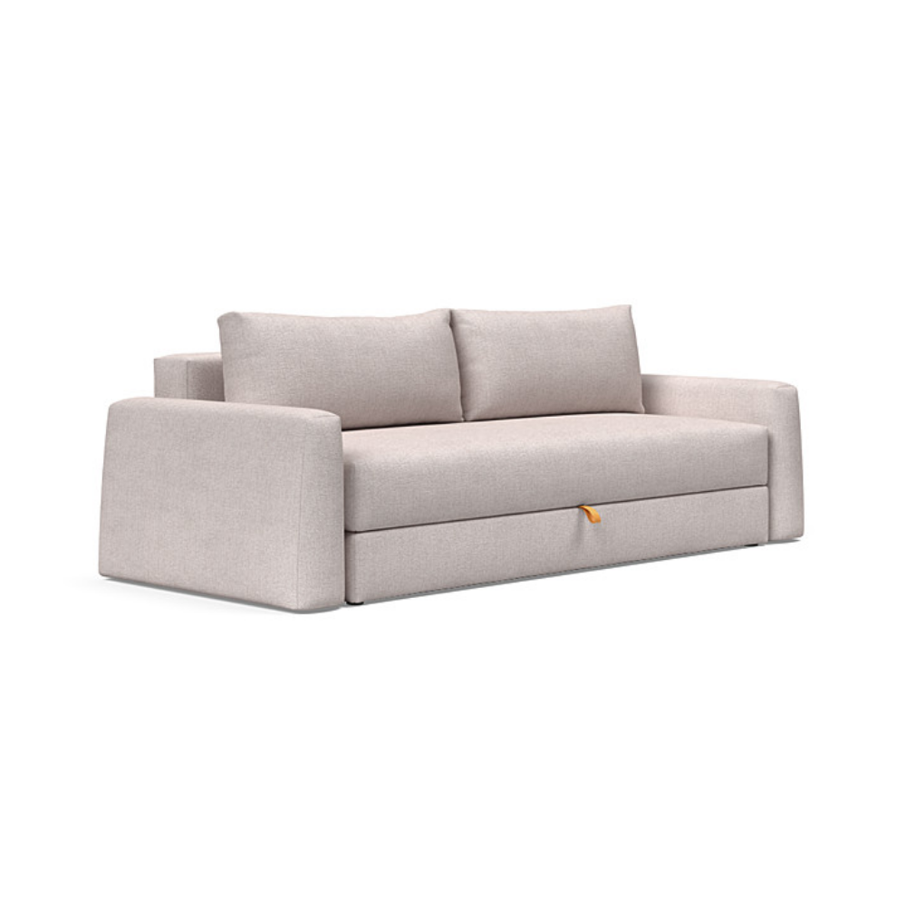 The Cone Sleeper Sofa from Innovation Living with weda sand 300 upholstery setup as a sofa.