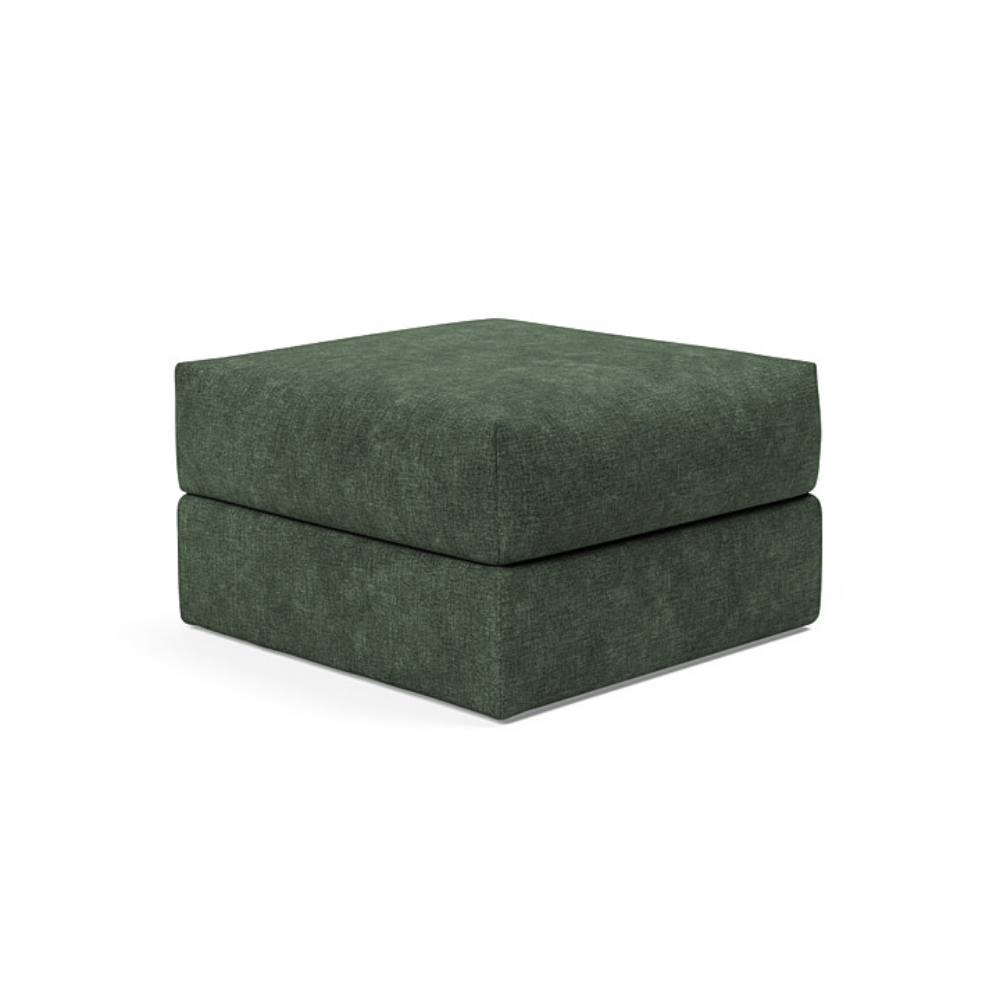 The Cornila Ottoman from Innovation Living with avella pine green 281 upholstery.