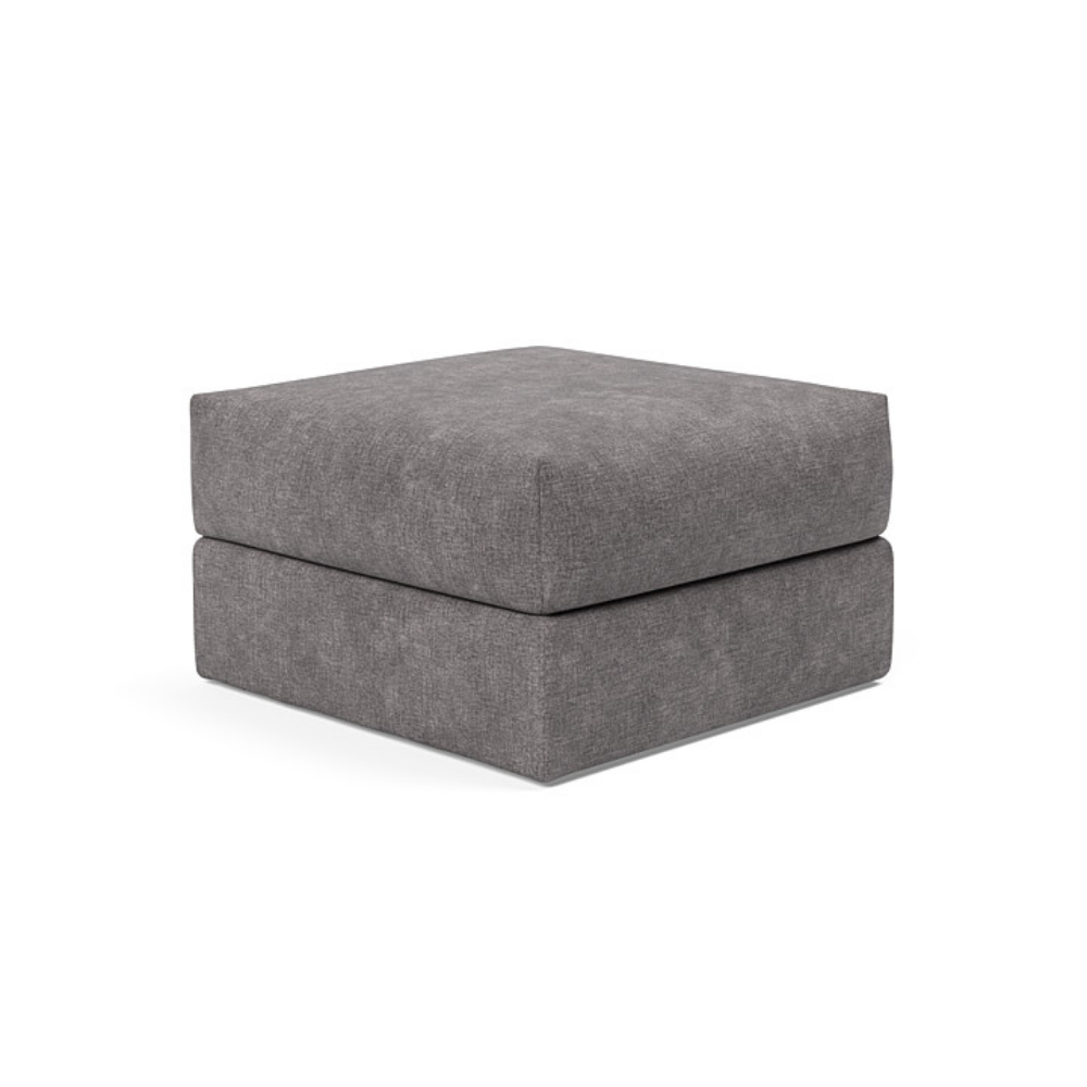 The Cornila Ottoman from Innovation Living with avella warm grey 282 upholstery.