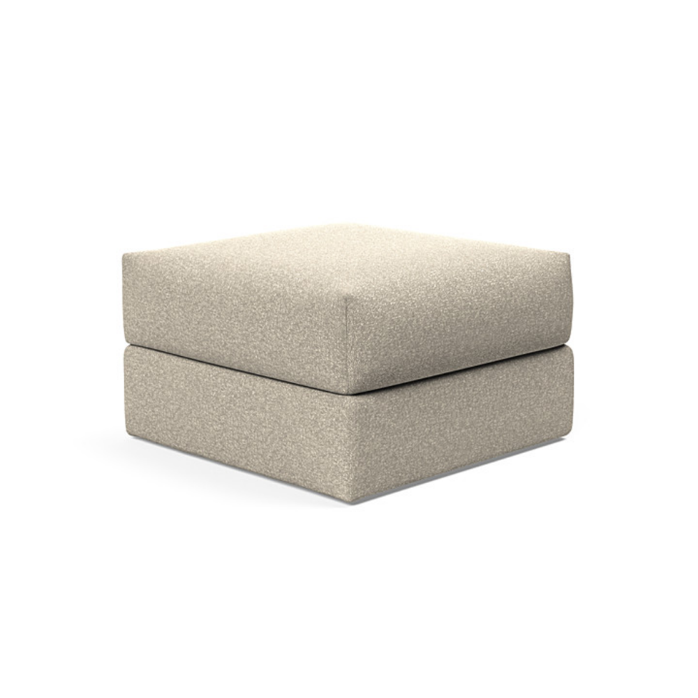 The Cornila Ottoman from Innovation Living with boucle beige 539 upholstery.