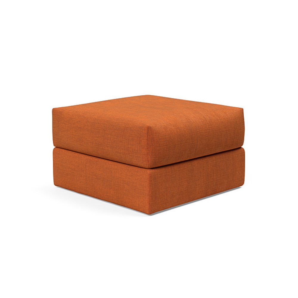 The Cornila Ottoman from Innovation Living with esina rust orange 412 upholstery.