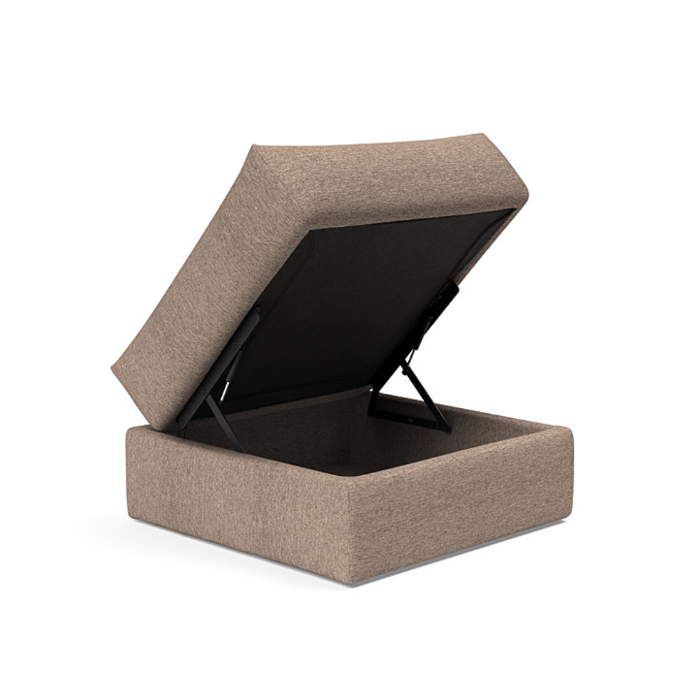 The Cornila Ottoman from Innovation Living with halifax wicker 367 upholstery open.