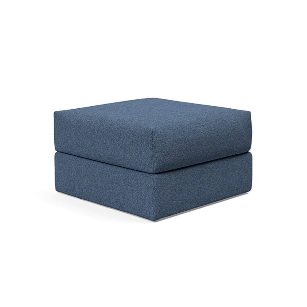 The Cornila Ottoman from Innovation Living with weda blue 302 upholstery.