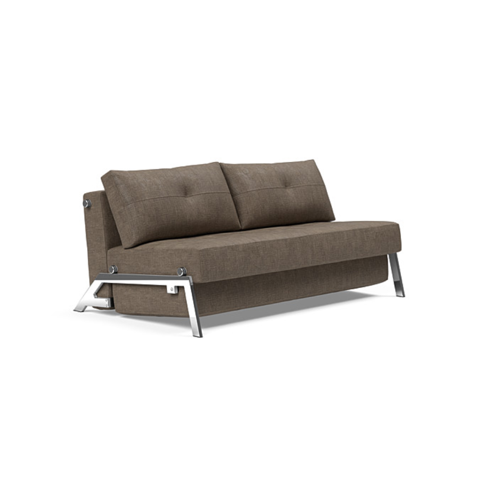 The Cubed Queen Size Sleeper Sofa with Chrome Legs from Innovation Living with esina cedar brown 411 upholstery setup as a sofa.