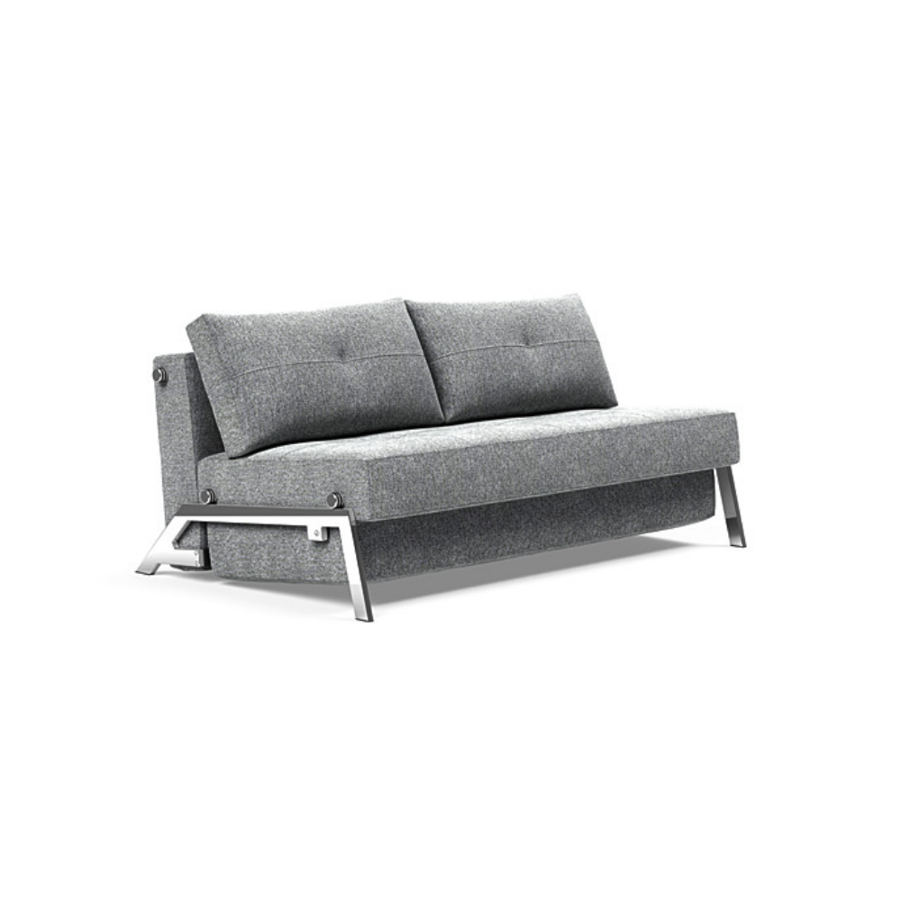 The Cubed Queen Size Sleeper Sofa with Chrome Legs from Innovation Living with taura slate grey 351 upholstery setup as a sofa.