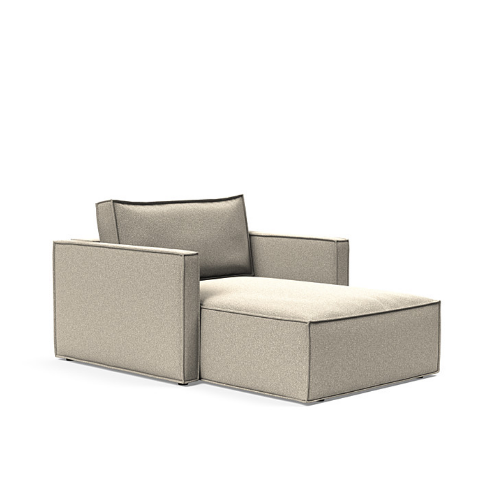 The Newilla Lounger Chair with Slim Arms with boucle beige 539 upholstery setup as a lounge chair.