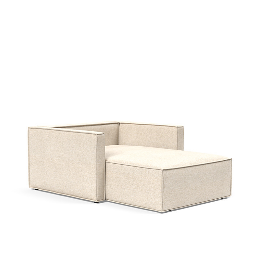 The Newilla Lounger Chair with Slim Arms with halifax shell 365 upholstery without the cushion, setup as a bed.