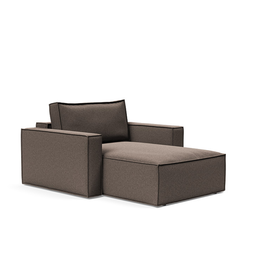 The Newilla Lounger Chair with Standard Arms from Innovation Living with boucle taupe 530 upholstery setup as a lounge chair.