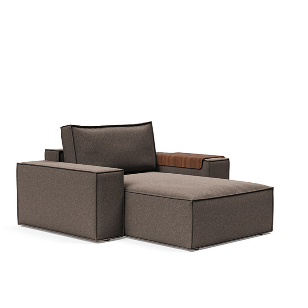 The Newilla Lounger Chair with Wide Arms from Innovation Living with boucle taupe 530 upholstery setup as a lounge chair.